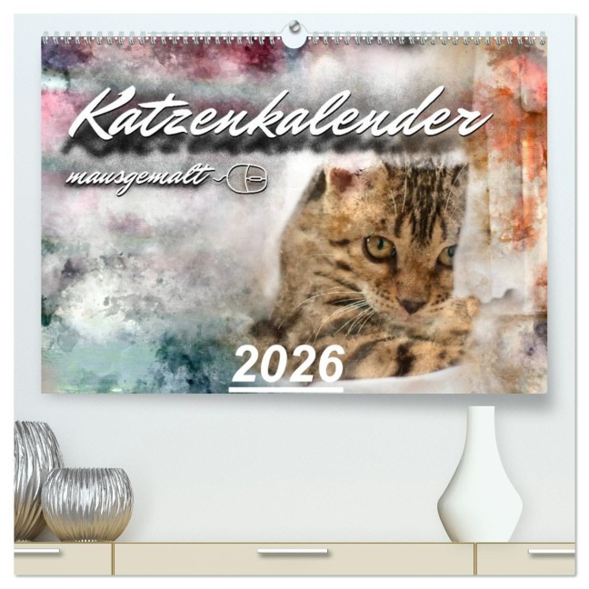 Katzenkalender mausgemalt (hochwertiger Premium Wandkalender 2026 DIN A2 quer), Kunstdruck in Hochglanz - Sylvio Banker