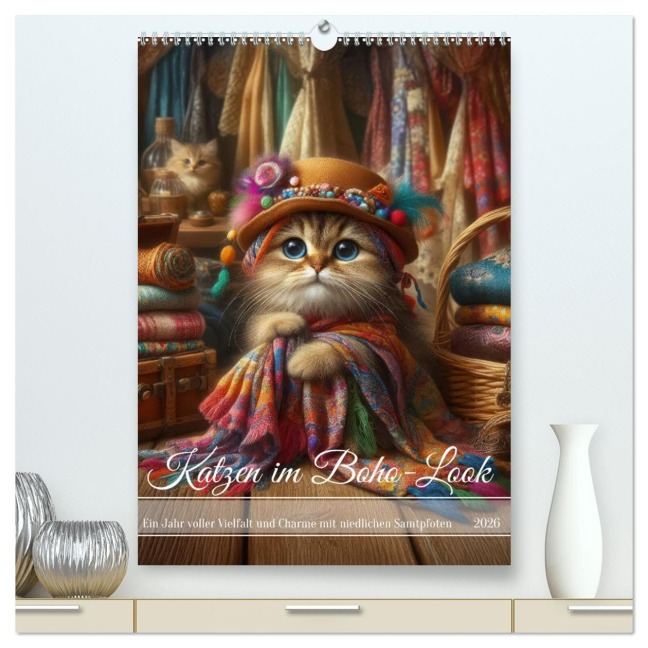 Katzen im Boho-Look - Ein Jahr voller Vielfalt und Charme mit niedlichen Samtpfoten (hochwertiger Premium Wandkalender 2026 DIN A2 hoch), Kunstdruck in Hochglanz - Fotodesign Verena Scholze