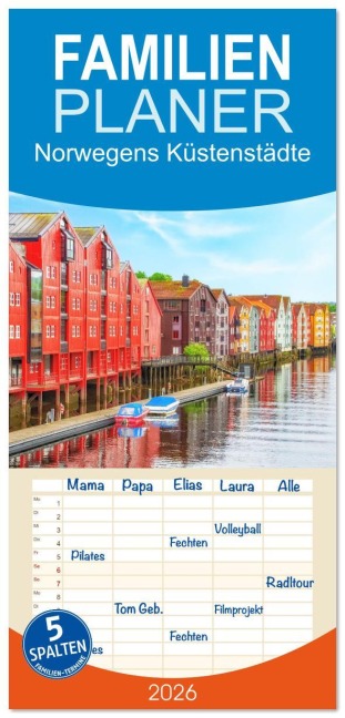 Familienplaner 2026 - Norwegens Küstenstädte mit 5 Spalten (Wandkalender, 21 x 45 cm) CALVENDO - Nina Schwarze