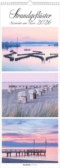 Strandgeflüster - Momente am Meer 2026 - Streifenkalender XXL 25x69 cm - Bildkalender im Hochformat - Wandkalender - Wandplaner - Strandkalender - Deutsche Küsten - 
