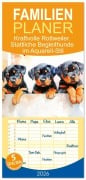 Cover-Bild zum Titel 'Familienplaner 2026 - Kraftvolle Rottweiler. Stattliche Begleithunde im Aquarell-Stil mit 5 Spalten (Wandkalender, 21 x 45 cm) CALVENDO' von 'Rose Hurley'