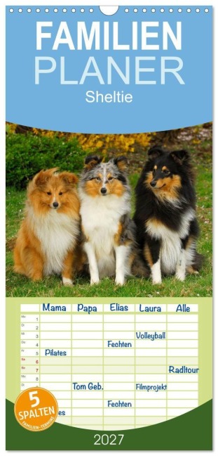 Familienplaner 2027 - Sheltie 2027 mit 5 Spalten (Wandkalender, 21 x 45 cm) CALVENDO - Sigrid Starick