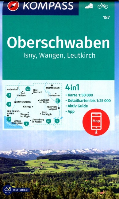 KOMPASS Wanderkarte 187 Oberschwaben, Isny, Wangen, Leutkirch 1:50.000 - 