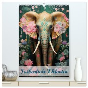 Cover-Bild zum Titel 'Farbenfrohe Elefanten (hochwertiger Premium Wandkalender 2026 DIN A2 hoch), Kunstdruck in Hochglanz' von 'Ally Bee'
