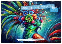 Cover-Bild zum Titel 'Blumige Vogelporträts (Wandkalender 2026 DIN A2 quer), CALVENDO Monatskalender' von 'Heidi Spiegler'