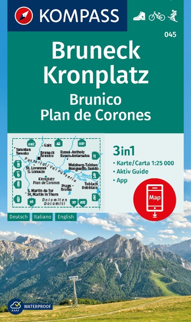 KOMPASS Wanderkarte 045 Bruneck, Kronplatz / Brunico, Plan de Corones 1:25.000 - 