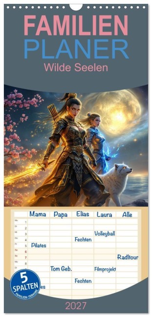 Familienplaner 2027 - Wilde Seelen mit 5 Spalten (Wandkalender, 21 x 45 cm) CALVENDO - Liam Blue