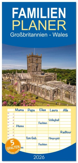 Familienplaner 2026 - Großbritannien - Wales mit 5 Spalten (Wandkalender, 21 x 45 cm) CALVENDO - Peter Schickert