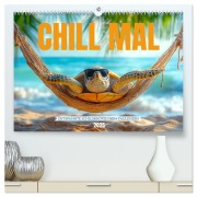 CHILL MAL - Entspannte Schildkröten beim Faulenzen (hochwertiger Premium Wandkalender 2025 DIN A2 quer), Kunstdruck in Hochglanz - Mb Fotografie