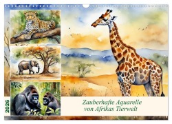 Cover-Bild zum Titel 'Zauberhafte Aquarelle von Afrikas Tierwelt (Wandkalender 2026 DIN A3 quer), CALVENDO Monatskalender' von 'Claudia Kleemann'