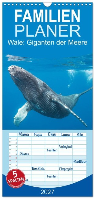 Familienplaner 2027 - Wale: Giganten der Meere mit 5 Spalten (Wandkalender, 21 x 45 cm) CALVENDO - Calvendo