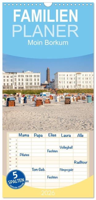Familienplaner 2026 - Moin Borkum mit 5 Spalten (Wandkalender, 21 x 45 cm) CALVENDO - Dietmar Scherf