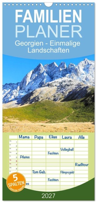 Familienplaner 2027 - Georgien - Einmalige Landschaften mit 5 Spalten (Wandkalender, 21 x 45 cm) CALVENDO - Sf