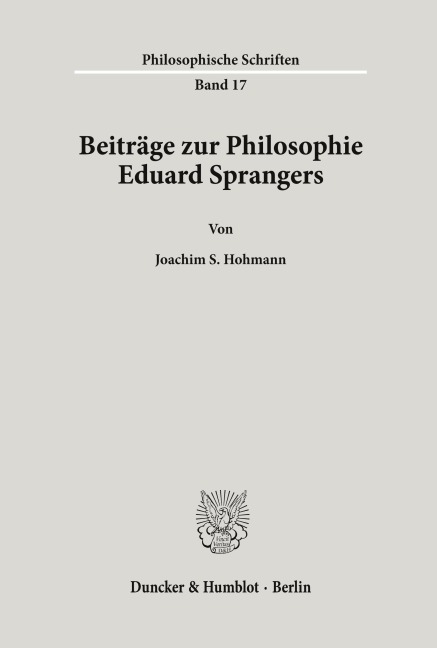 Beiträge zur Philosophie Eduard Sprangers. - 