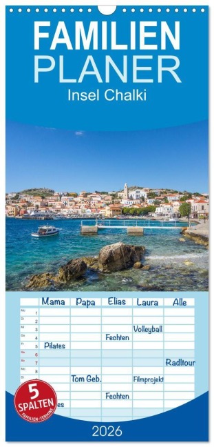 Familienplaner 2026 - Insel Chalki mit 5 Spalten (Wandkalender, 21 x 45 cm) CALVENDO - Stefan O. Schüller und Elke Schüller