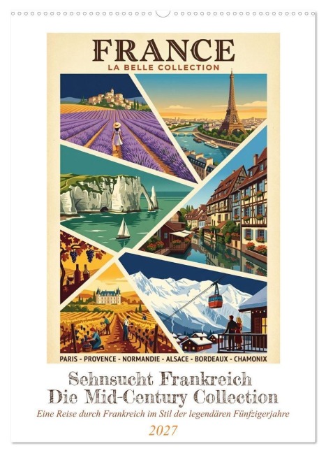 Sehnsucht Frankreich - Die Mid-Century Collection (Wandkalender 2027 DIN A2 hoch), CALVENDO Monatskalender - Liam Blue