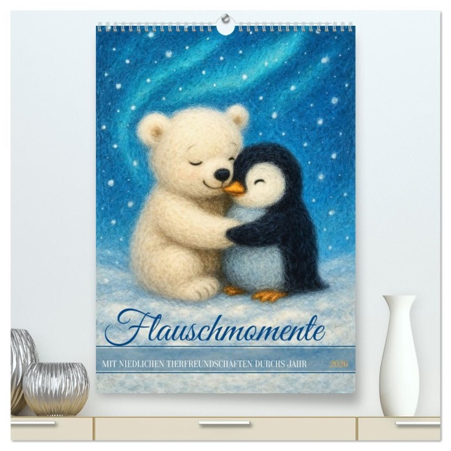 Flauschmomente - Mit niedlichen Tierfreundschaften durchs Jahr (hochwertiger Premium Wandkalender 2026 DIN A2 hoch), Kunstdruck in Hochglanz - Fred Schimak