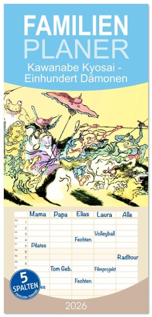 Familienplaner 2026 - Kawanabe Kyosai - Einhundert Dämonen mit 5 Spalten (Wandkalender, 21 x 45 cm) CALVENDO - Timearts Kunstkalender