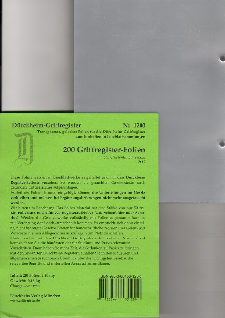 200 DürckheimRegister®-FOLIEN für STEUERGESETZE, SCHÖNFELDER u.a; zum Einheften und Unterteilen der roten Gesetzessammlungen - 