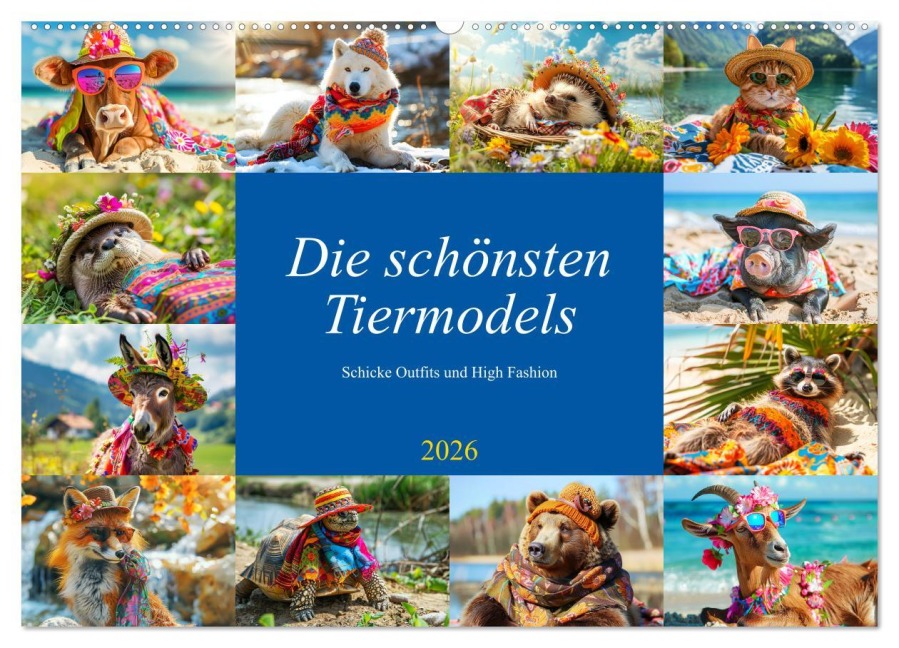 Die schönsten Tiermodels. Schicke Outfits und High Fashion (Wandkalender 2026 DIN A2 quer), CALVENDO Monatskalender - Rose Hurley