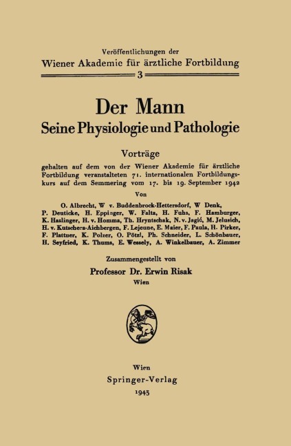 Der Mann Seine Physiologie und Pathologie - Erwin Risak