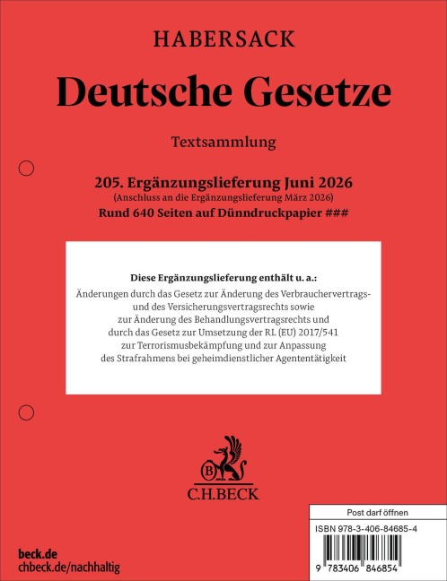 Deutsche Gesetze  205. Ergänzungslieferung - 