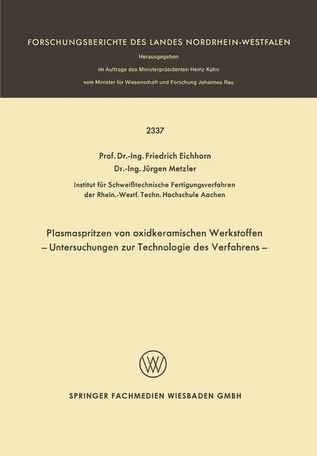 Plasmaspritzen von oxidkeramischen Werkstoffen - F. Eichhorn