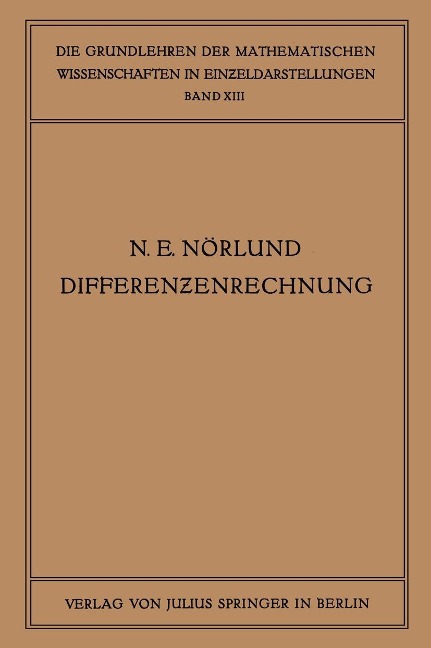 Vorlesungen über Differenzenrechnung - Niels Erik Nörlund