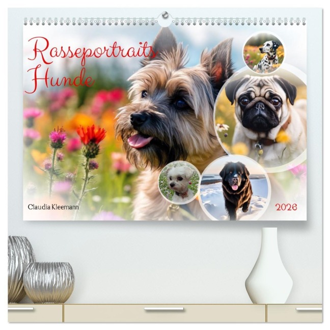 Rasseportraits - Hunde (hochwertiger Premium Wandkalender 2026 DIN A2 quer), Kunstdruck in Hochglanz - Claudia Kleemann