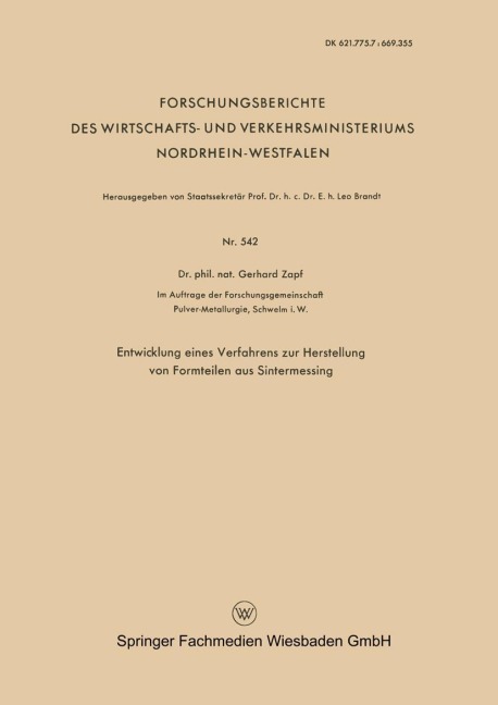 Entwicklung eines Verfahrens zur Herstellung von Formteilen aus Sintermessing - Gerhard Zapf