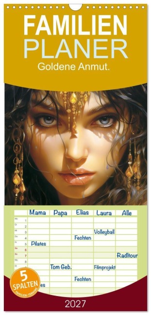 Familienplaner 2027 - Goldene Anmut. Verträumt, sinnlich und verführerisch mit 5 Spalten (Wandkalender, 21 x 45 cm) CALVENDO - Rose Hurley