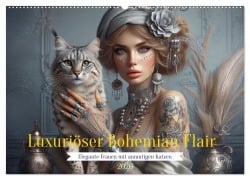 Cover-Bild zum Titel 'Luxuriöser Bohemian Flair - Elegante Frauen mit anmutigen Katzen (Wandkalender 2026 DIN A2 quer), CALVENDO Monatskalender' von 'Fotodesign Verena Scholze'