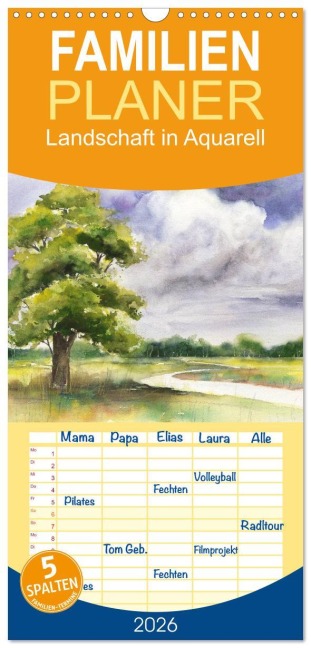 Familienplaner 2026 - Landschaft in Aquarell mit 5 Spalten (Wandkalender, 21 x 45 cm) CALVENDO - Jitka Krause