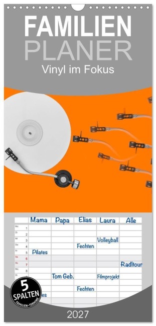 Familienplaner 2027 - Vinyl im Fokus mit 5 Spalten (Wandkalender, 21 x 45 cm) CALVENDO - Frank Kremer