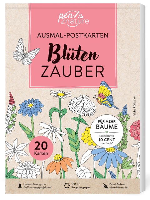 Ausmal-Postkarten Blütenzauber | 20 Karten - Pen2nature