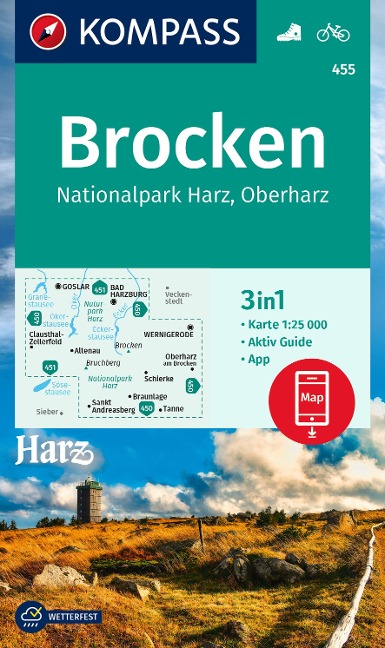 KOMPASS Wanderkarte 455 Brocken, Nationalpark Harz, Oberharz 1:25.000 - 