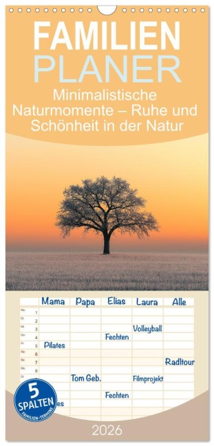 Familienplaner 2026 - Minimalistische Naturmomente - Ruhe und Schönheit in der Natur mit 5 Spalten (Wandkalender, 21 x 45 cm) CALVENDO - Mb Fotografie