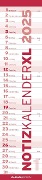 Notizkalender XL Rot 2025 - Streifenkalender 15x64 cm - Wandplaner - Küchenkalender - schmales Design - eine Spalte - Langplaner - 