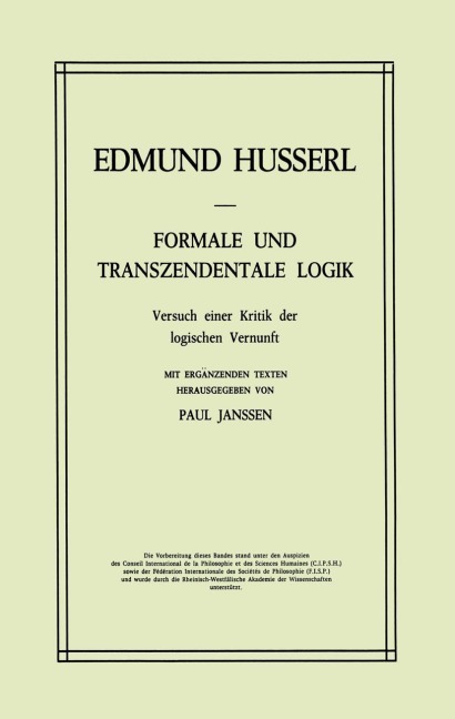 Formale und Transzendentale Logik - Petra Janssen, Edmund Husserl