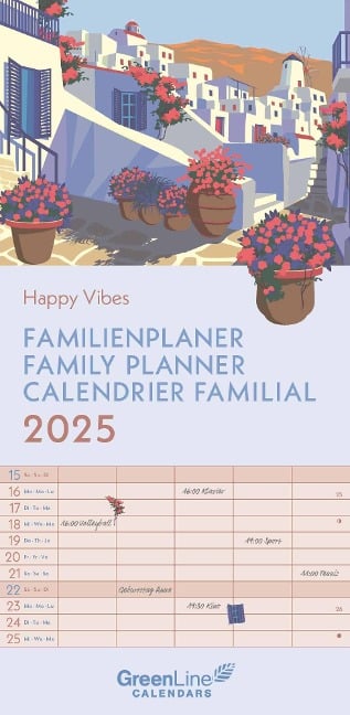 GreenLine Happy Vibes 2025 Familienplaner - Familien-Kalender - Wandkalender - 22x45 - 