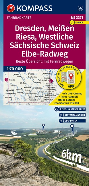 KOMPASS Fahrradkarte 3371 Dresden, Meißen, Westliche Sächsische Schweiz 1:70.000 - 