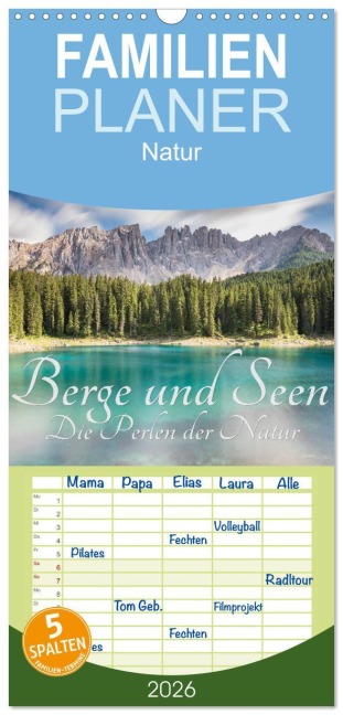 Familienplaner 2026 - Berge und Seen - Die Perlen der Natur mit 5 Spalten (Wandkalender, 21 x 45 cm) CALVENDO - Maik Major