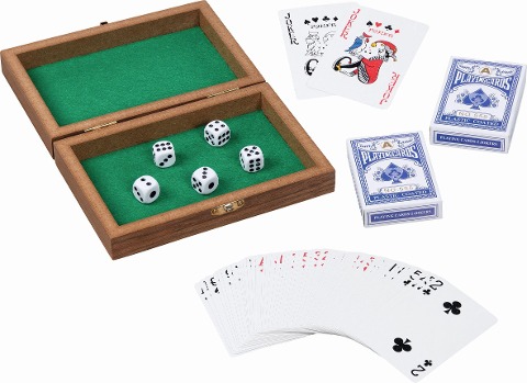 Spielkartenbox mit 5 Würfel und 2 Kartendecks á 54 Karten - 