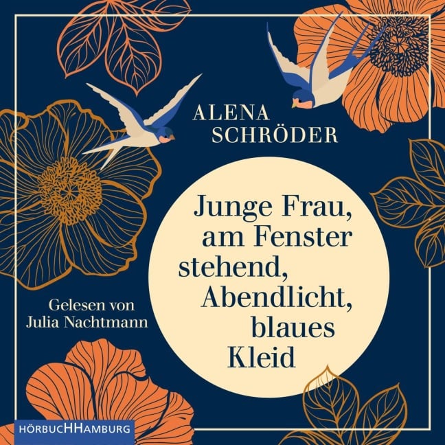 Junge Frau, am Fenster stehend, Abendlicht, blaues Kleid - Alena Schröder