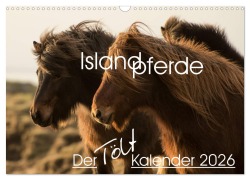 Cover-Bild zum Titel 'Islandpferde - Der Tölt Kalender (Wandkalender 2026 DIN A3 quer), CALVENDO Monatskalender' von 'Irma van der Wiel - www. kalender-atelier. de'