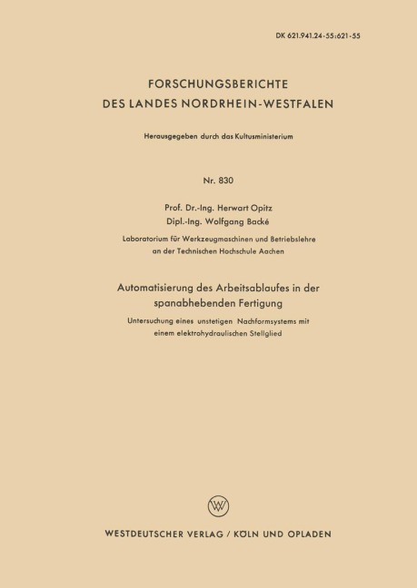 Automatisierung des Arbeitsablaufes in der spanabhebenden Fertigung - Herwart Opitz
