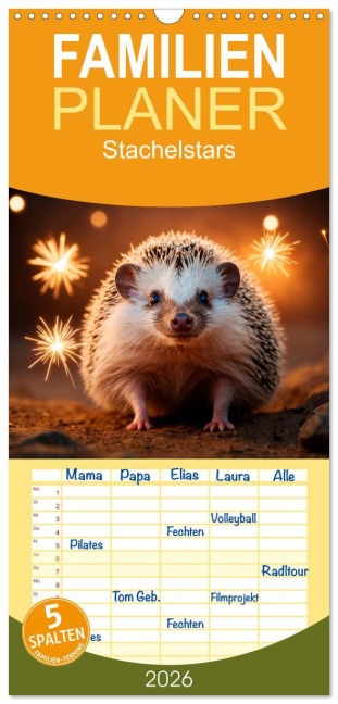 Familienplaner 2026 - Stachelstars mit 5 Spalten (Wandkalender, 21 x 45 cm) CALVENDO - Heidi Spiegler