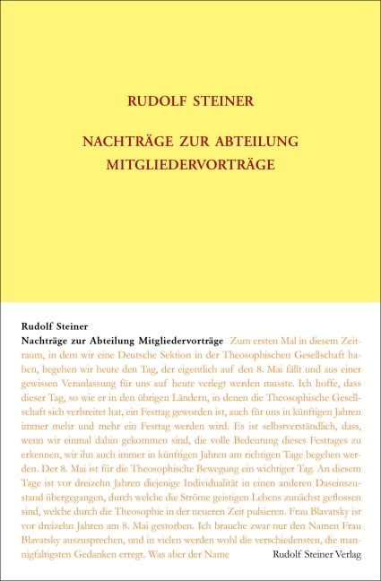 Nachträge zur Abteilung Mitgliedervorträge - Rudolf Steiner