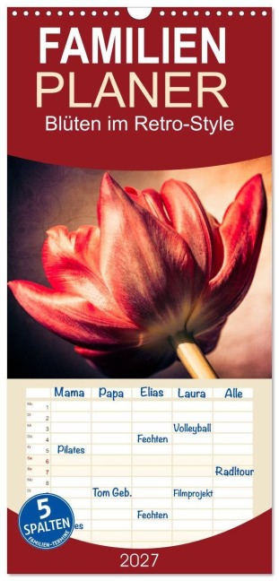 Familienplaner 2027 - Blüten im Retro-Style mit 5 Spalten (Wandkalender, 21 x 45 cm) CALVENDO - Ursula Fleiß Und Karsten Schütt