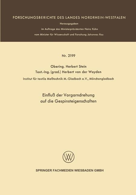 Einfluß der Vorgarndrehung auf die Gespinsteigenschaften - Herbert Stein